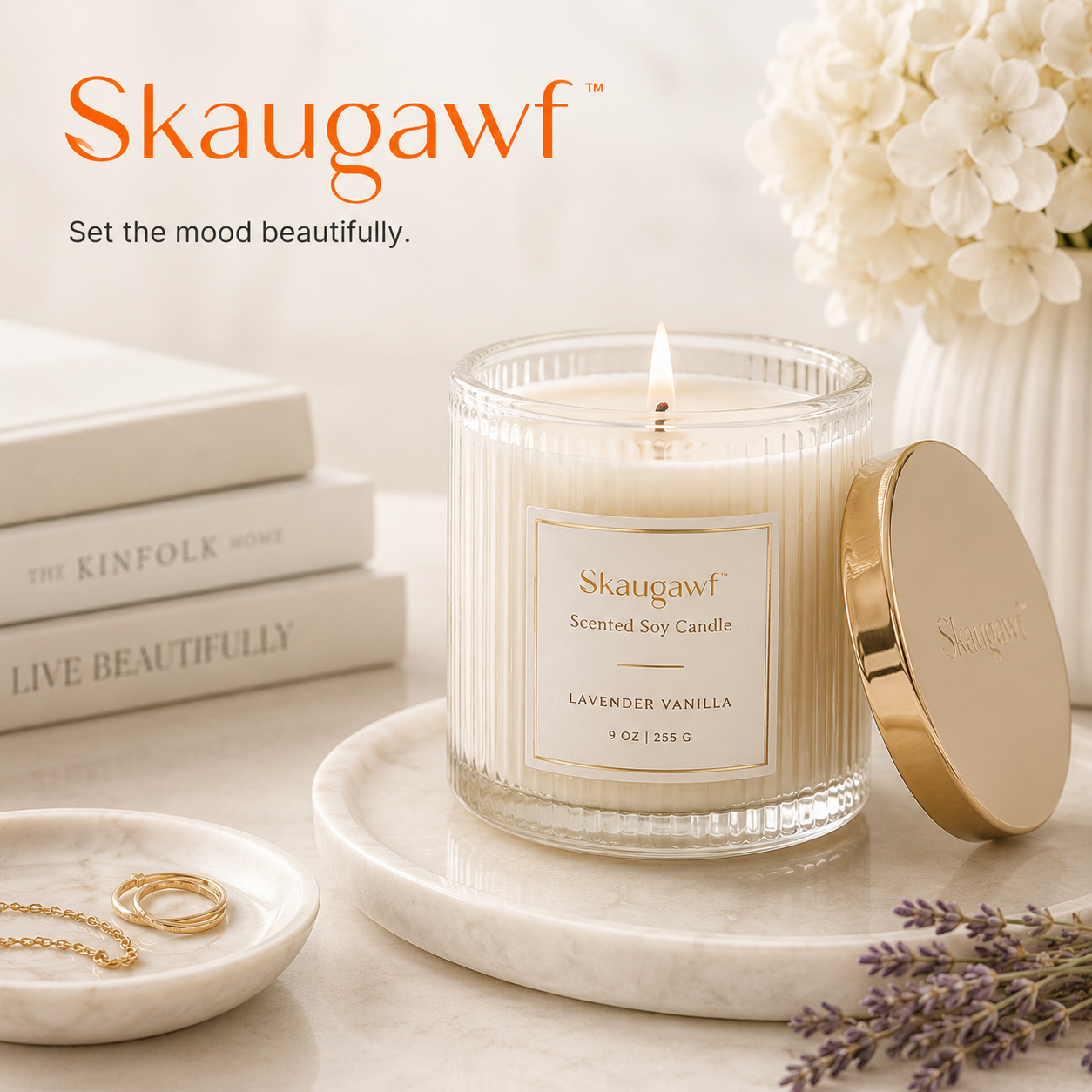 Skaugawf™ Scented Soy Candle, Long-Lasting Home Fragrance Candle, Relaxing Aromatherapy Candle for Bedroom, Bathroom & Living Room