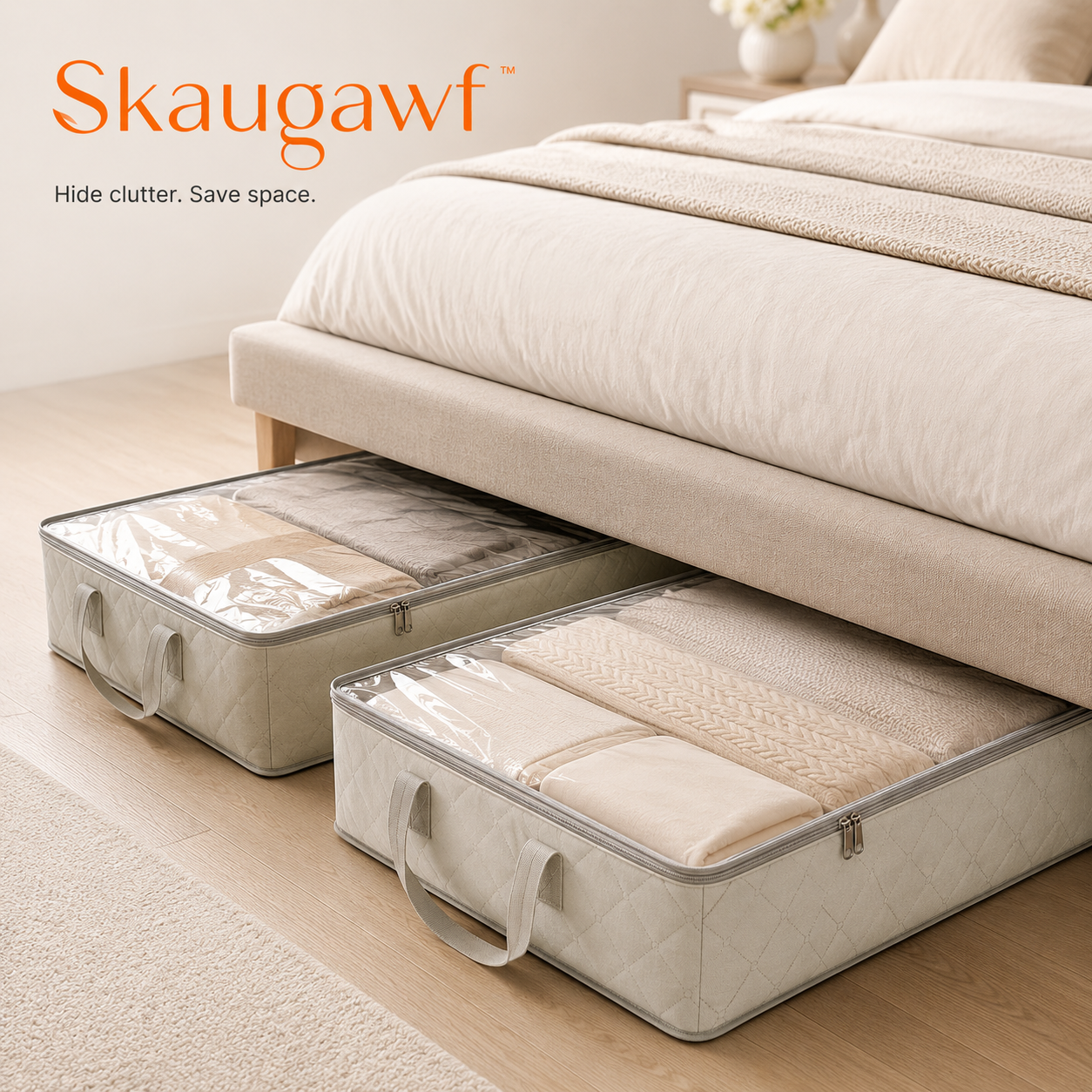 Skaugawf™ Under Bed Storage Bags, 2-Pack Foldable Clothes Organizer Bins, Blanket, Bedding, Shoe & Seasonal Storage Containers
