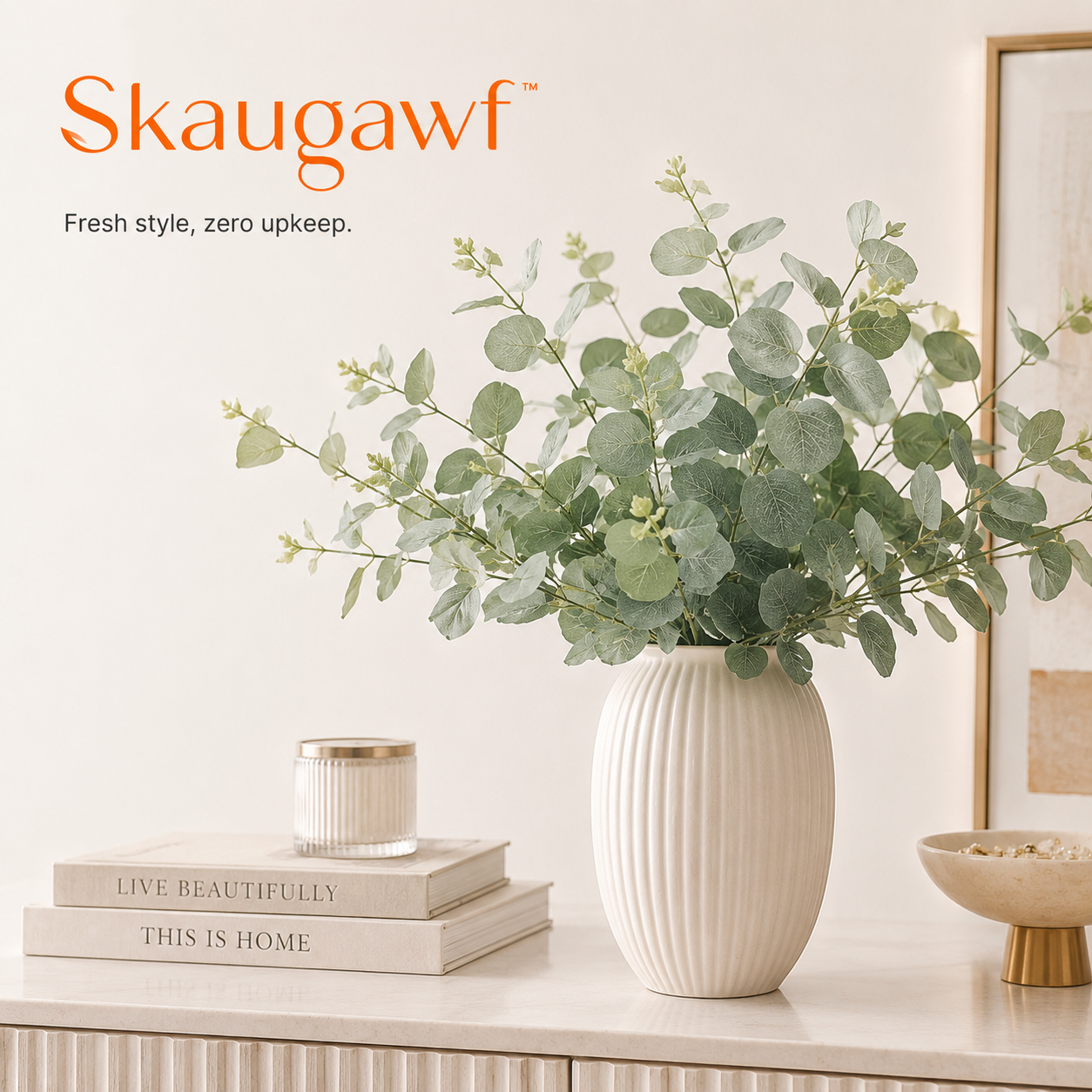 Skaugawf™ Faux Eucalyptus Plant Arrangement, Artificial Greenery Decor, Small Tabletop Plant for Living Room, Kitchen, Bathroom & Office