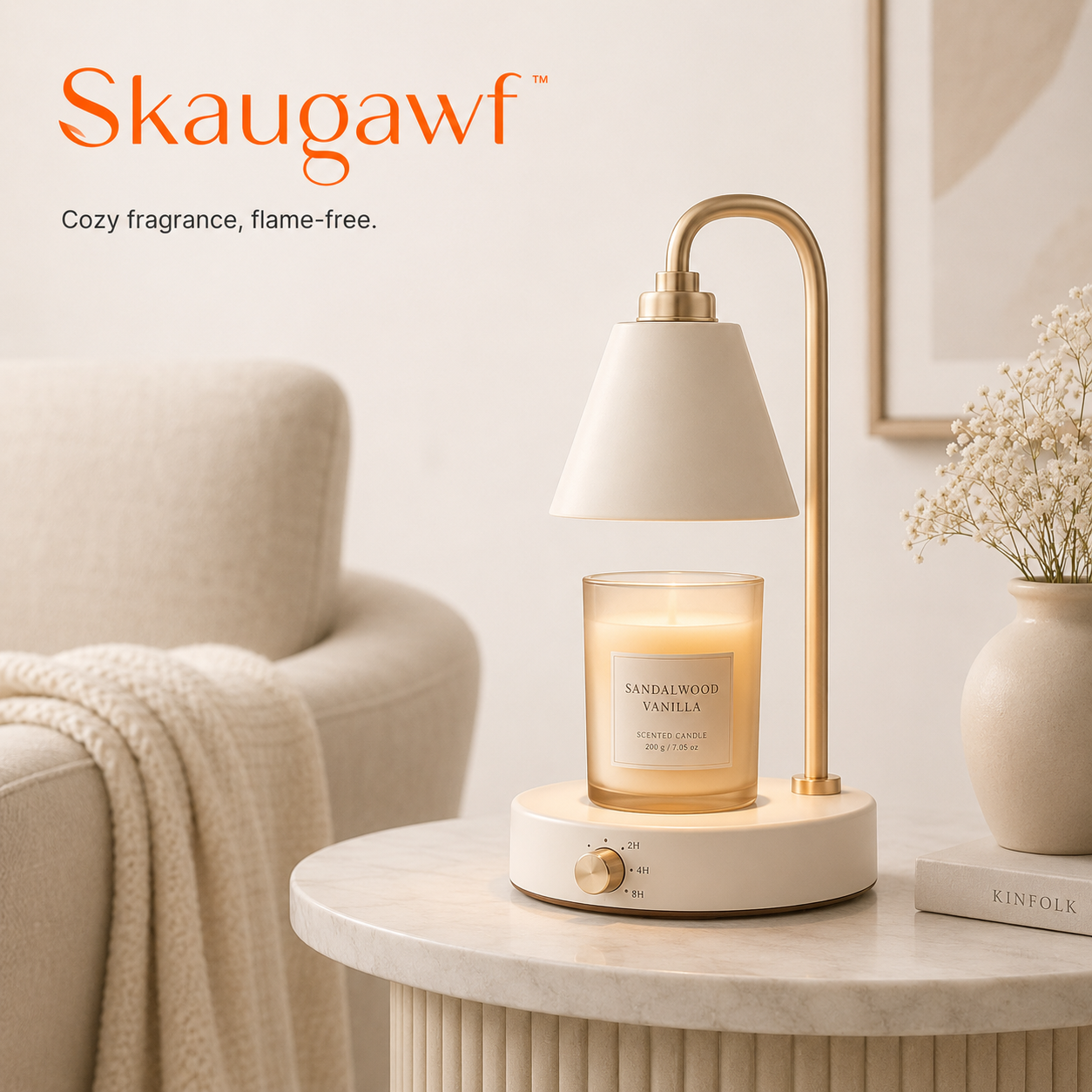 Skaugawf™ Candle Warmer Lamp, Dimmable Electric Candle Melter with Timer, Cozy Home Fragrance Warmer for Bedroom & Living Room