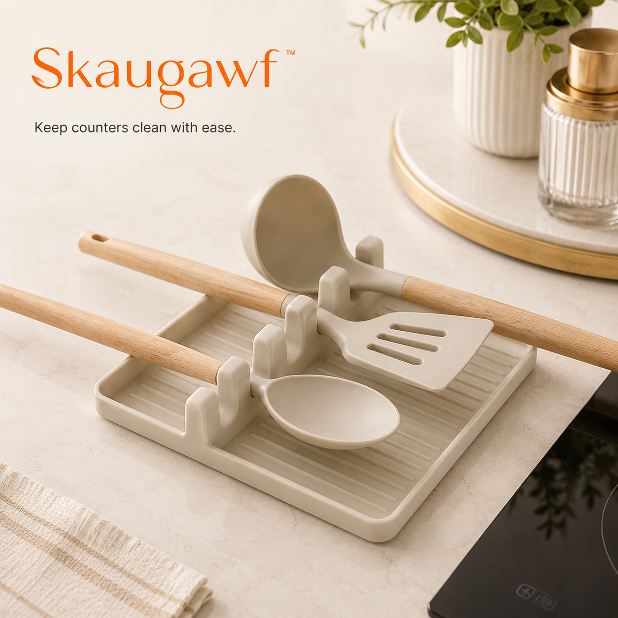 Skaugawf™ Silicone Spoon Rest, Heat-Resistant Kitchen Utensil Holder, Countertop Cooking Tool Rest for Spoons, Spatulas & Ladles